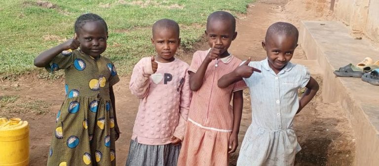 Dumb and deaf children showing sign language symbols